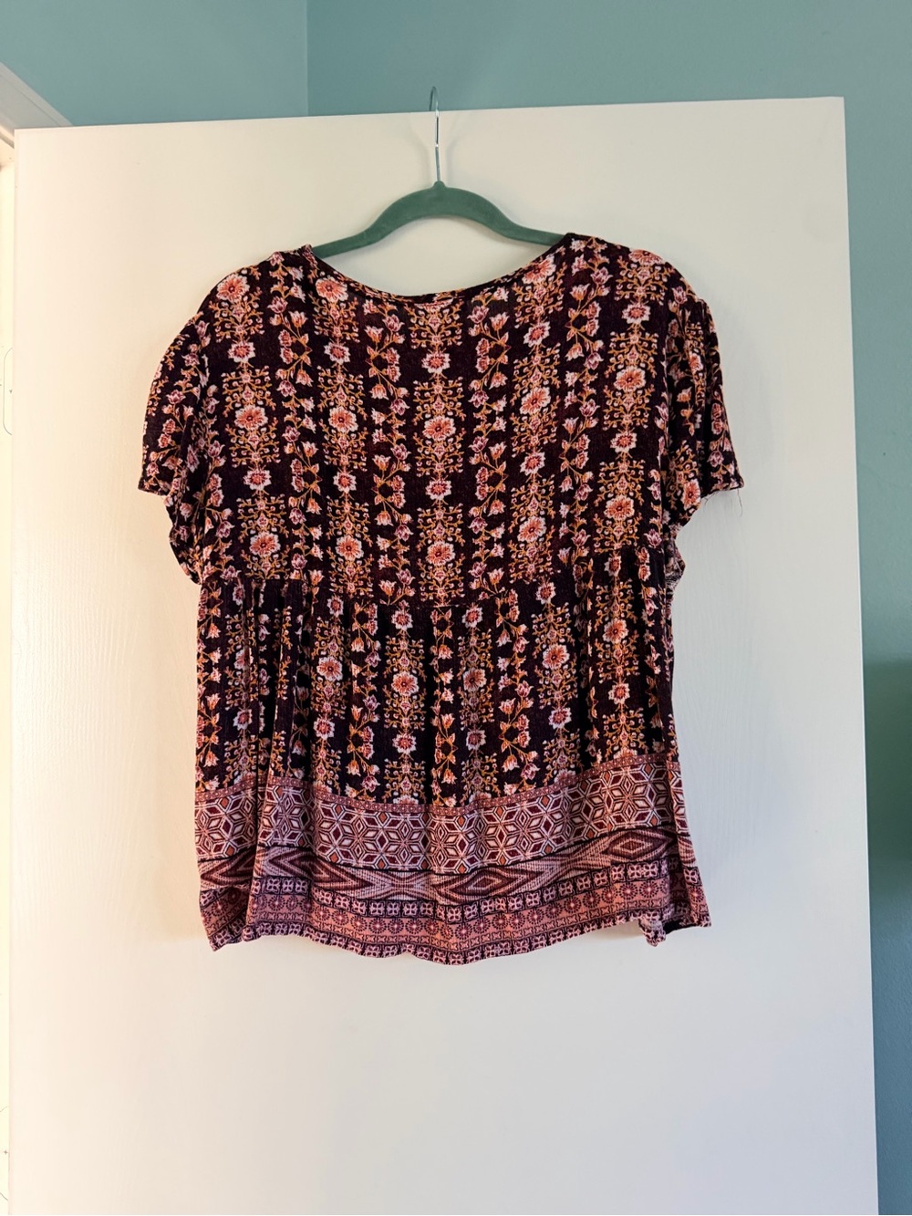 Knox Rose XL Floral Boho Blouse Short Sleeve EUC - Picture 2 of 6